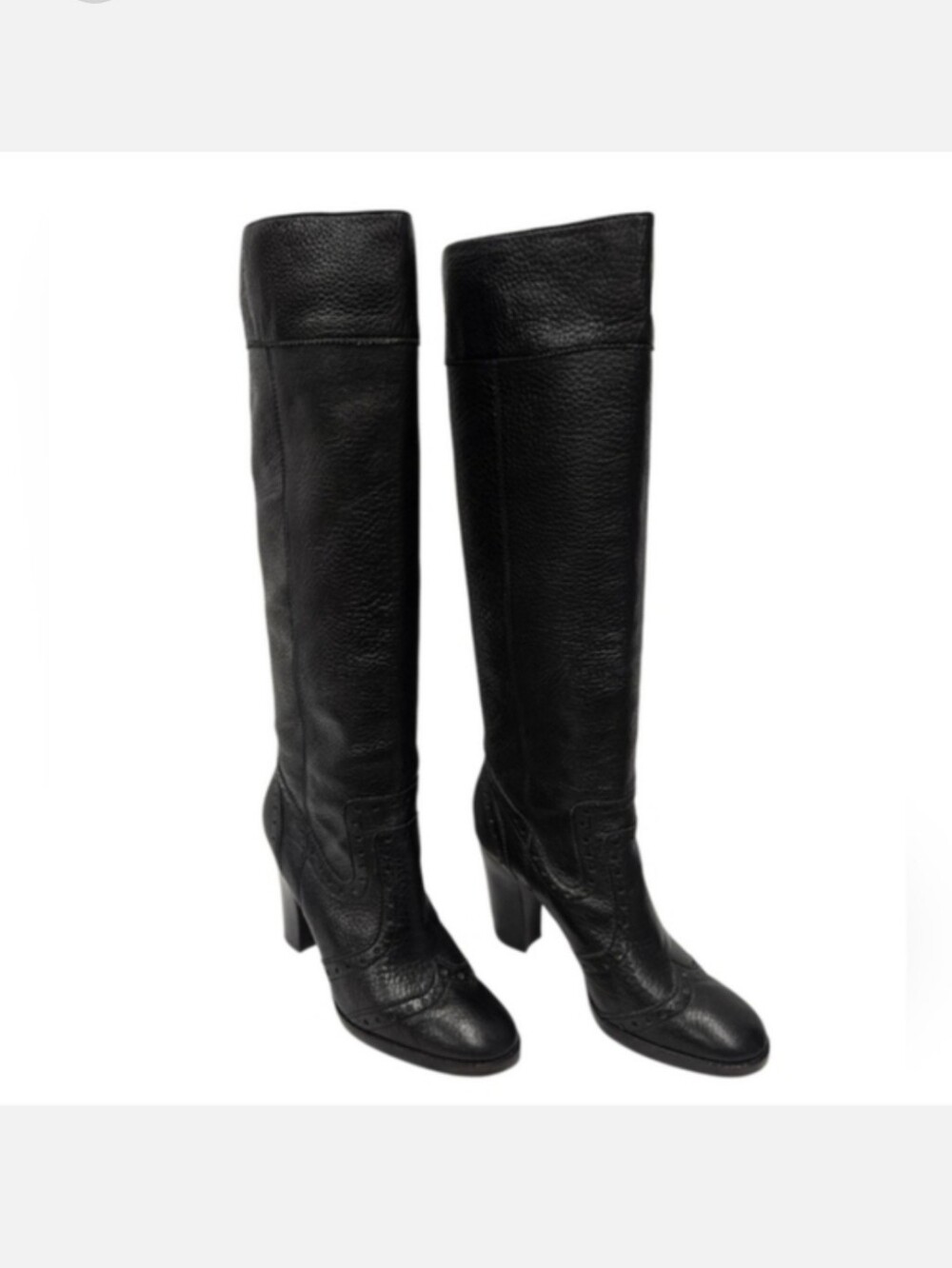 Michael Kors Knee-High Pebbled Leather Oxford Boots in Black